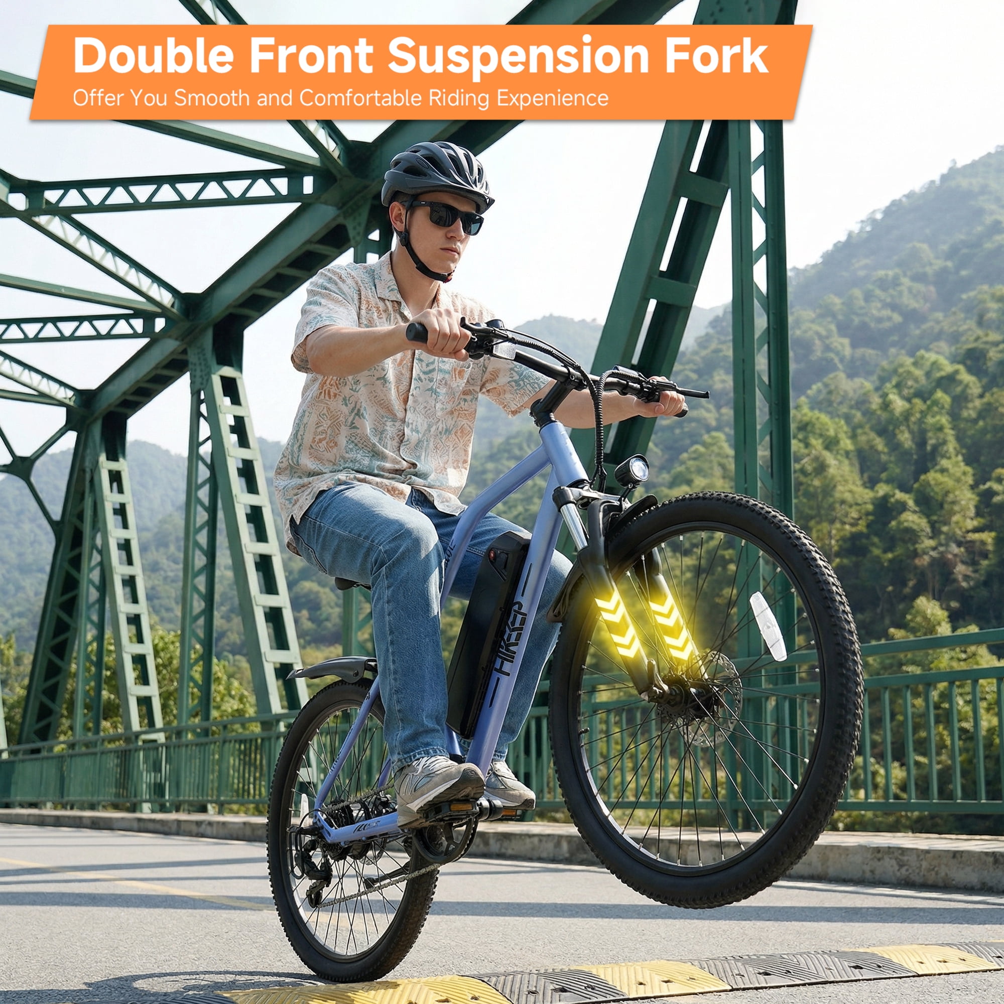 HeloKeep M2601 Electric Bike for Adults, 500W Motor, 48V 375Wh Removable Battery, 26" Puncture-Resistant Tires, 20MPH 7-Speed Ebike with Front Suspension & Disc Brakes, UL2849, Blue