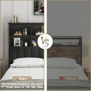 Lifezone Bookcase Beds Queen Bed Frame with Wooden Platform, Rustic Grey