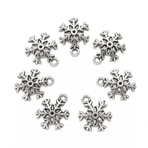 U8MO 50pcs Tibetan Silver Snowflake Pendants Mini Metal Charms Jewelry Making 13x3mm