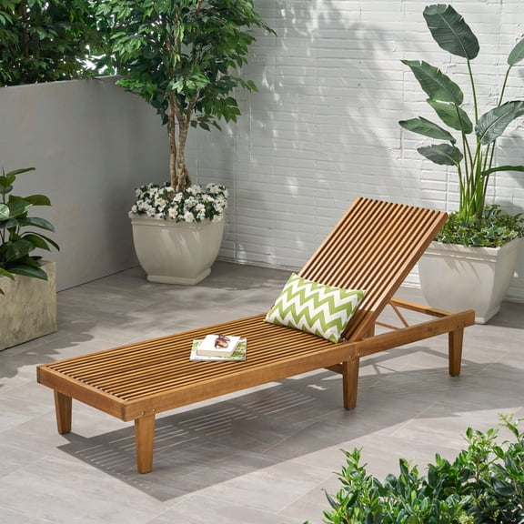 Outdoor Wood Chaise Lounge Chair Patio Recliner with Adjustable