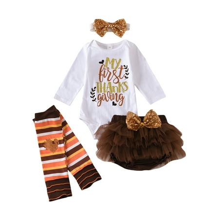 Newborn Baby Girl My First Thanksgiving Outfit Letter Print Romper Shorts Leg Warmers Headband Set Fashion 4 Piece Outfit Set Walmart Canada