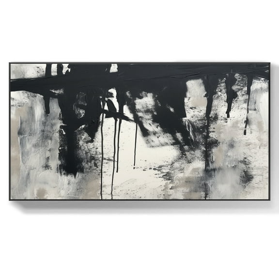Large black abstract wall art, handmade acrylic grey painting, original white textured canvas decor, black canvas wall art,(41*81cm)16*32 Inches,Unstretched,Frameless