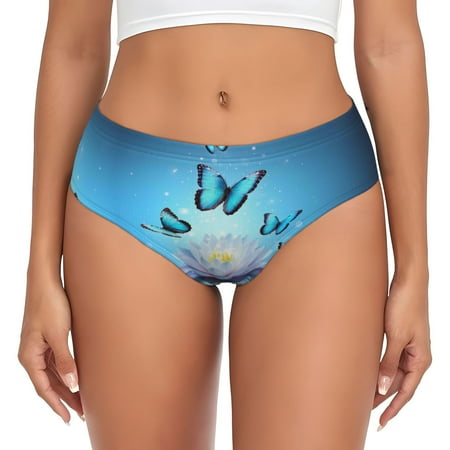 Womens Underwear - Butterflies And Waterlily In Water No Show Seamless Underwear for Women  Kawaii Soft Stretch Women s Panties  Hipster Ladies Panties Bikini Underwear Briefs