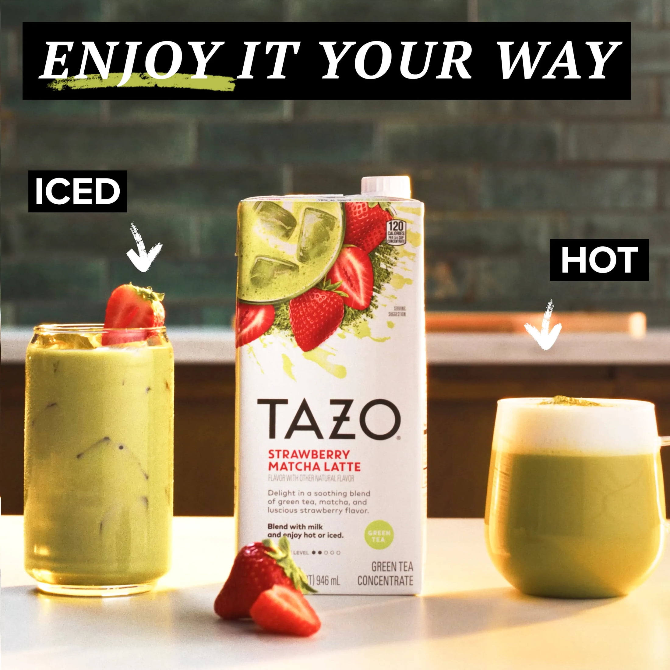 (6 pack) TAZO Strawberry Matcha Latte Concentrate, Sweetened Green Tea and Matcha Flavor, 32oz Carton