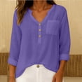thumbnail image 2 of Duoif Womens Tops Womens Cotton Linen Tops Spring Fashion 2026 Long Sleeve V Neck Button Shirts Casual Loose Summer Purple XL, 2 of 9