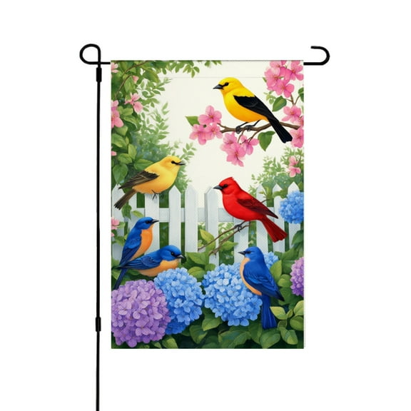 JOOCAR Linen Garden Flag with Colorful Birds and Flowers for Spring Summer Home Outdoor Garden Yard Door Decor 12x18 inch