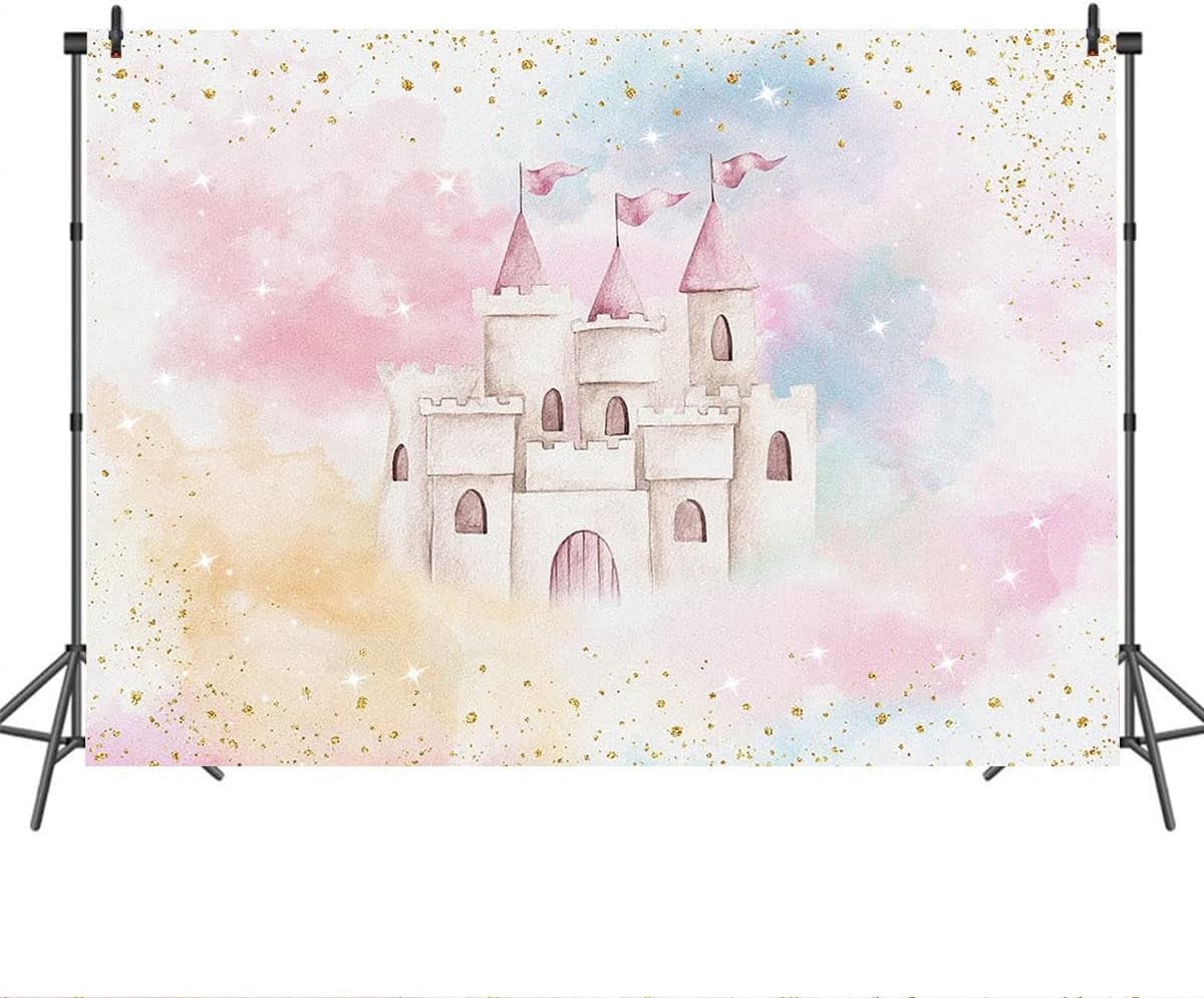 Pink Princess Castle Backdrop - 7x5ft Vinyl Photo Background For Birthday, Wedding, Studio