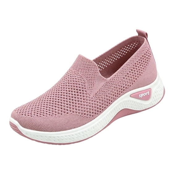 pwidon Womens Slip On Walking Shoes Wedge Cushioned Platform Sneakers Non Slip Breathable Hollow Mesh Lightweight Casual Footwear for Elderly Daily Wear Pink 36