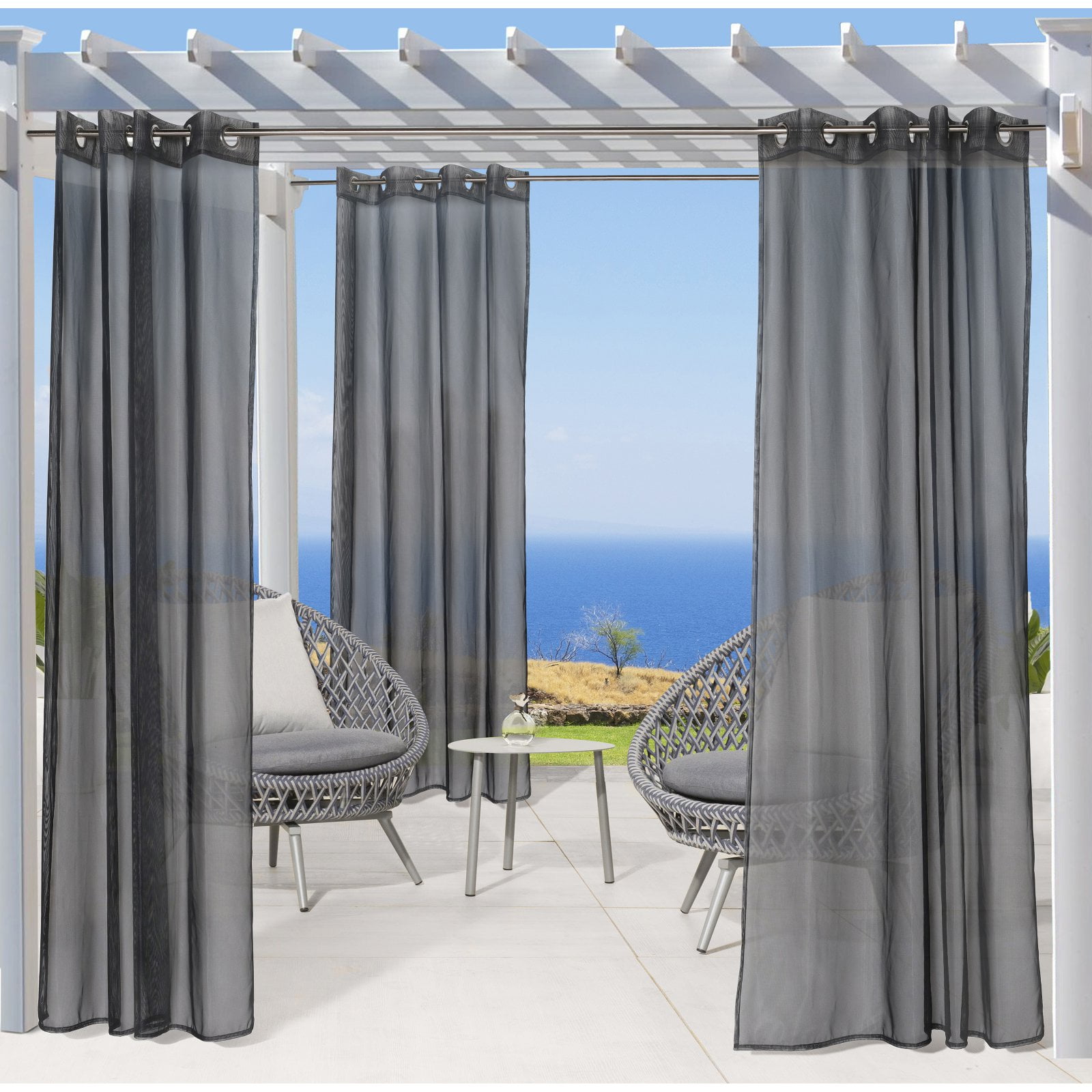 ChadMade Windproof Outdoor Curtain with Top Bottom Grommet Black 150 W x 84 L 1 Panel Waterproof and Mildew Resistant Patio Cabana Porch Gazebo Panel Drapery
