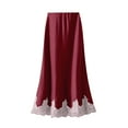 thumbnail image 4 of Women Silk Satin Half Slip Long Skirts Lace Patchwork Elastic Waist Long Skirt Elegant Silky Flowy A Line Midi Skirts, 4 of 4