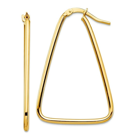 14k Solid Yellow Gold Polished Triangle Dangle Hoop Earrings 35.8x23.7mm Wide 1.5mm Thick Hoop Earring for Women