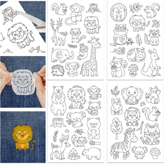 4 Sheets Forest Animals Stick and Stitch Water Soluble Stabilizer for Embroidery Adhesive Hand Sewing Stabilizers Non-Woven Fabrics Drawing Sketch 11.7x8.3inch