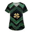 thumbnail image 2 of Print Scrub Tops Women Irish Shamrock Printed V Neck Breathable Workwear Shirt Short Sleeve Professionals Soft Stretch St. Patrick's Day Scrub Tops with Pockets (Black), 2 of 4
