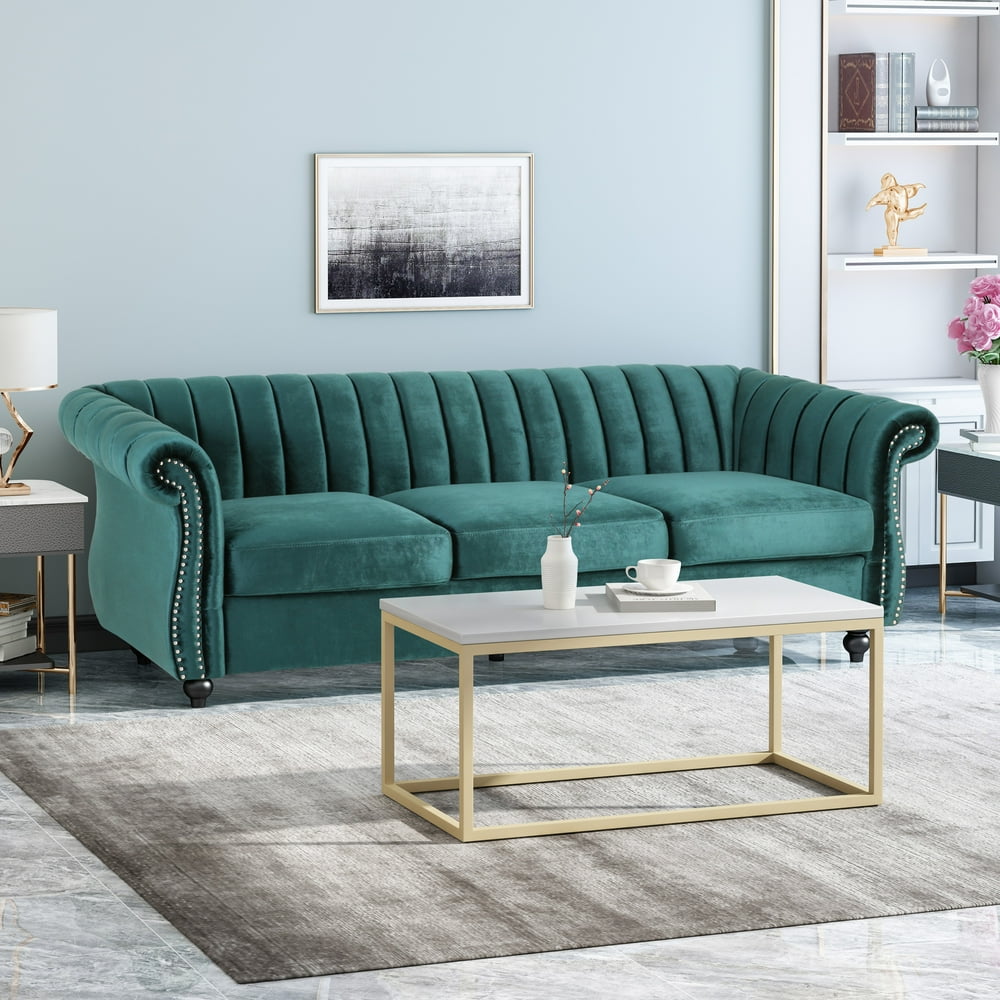 Noble House Kimmy Modern Glam 3 Seater Velvet Sofa, Teal - Walmart.com