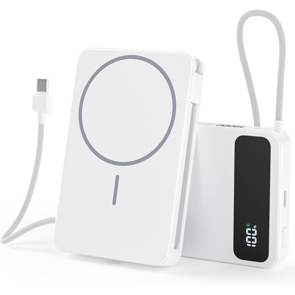 Magnetic Power Bank, 10,000mAh Wireless Portable Charger Compatible for Mag-Safe 15W Fast Charging,with USB-C Cable 22.5W In/Out Compatible for iPhone 17/16/15/14/13/12 Series, AirPods & More -white