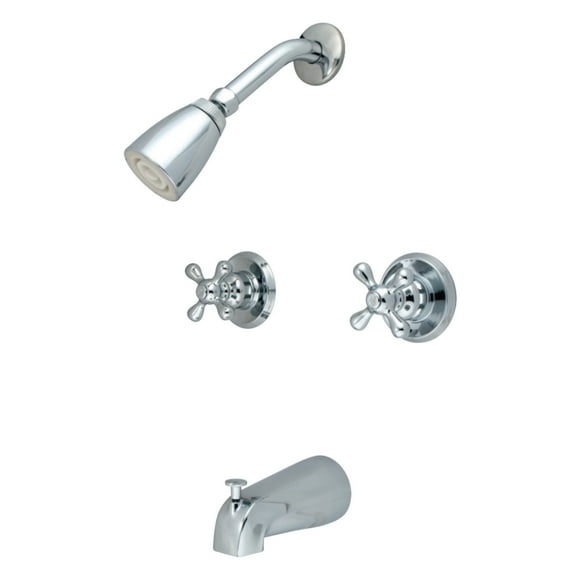 Kingston Brass KB241AX Victorian Twin Handle Tub & Shower Faucet With Decor Cross Handle, Polished Chrome