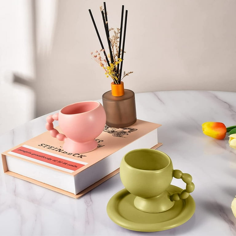 Ceramic Coffee Mug with Saucer Set, Cute Creative Cup Unique
