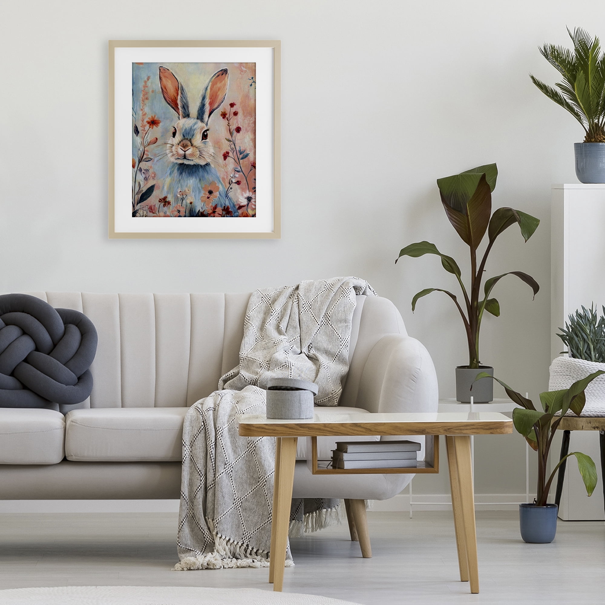 Stupell Industries Blue Rabbit & Wildflowers Birch Framed Print Under Glass, design by Sara Culpepper