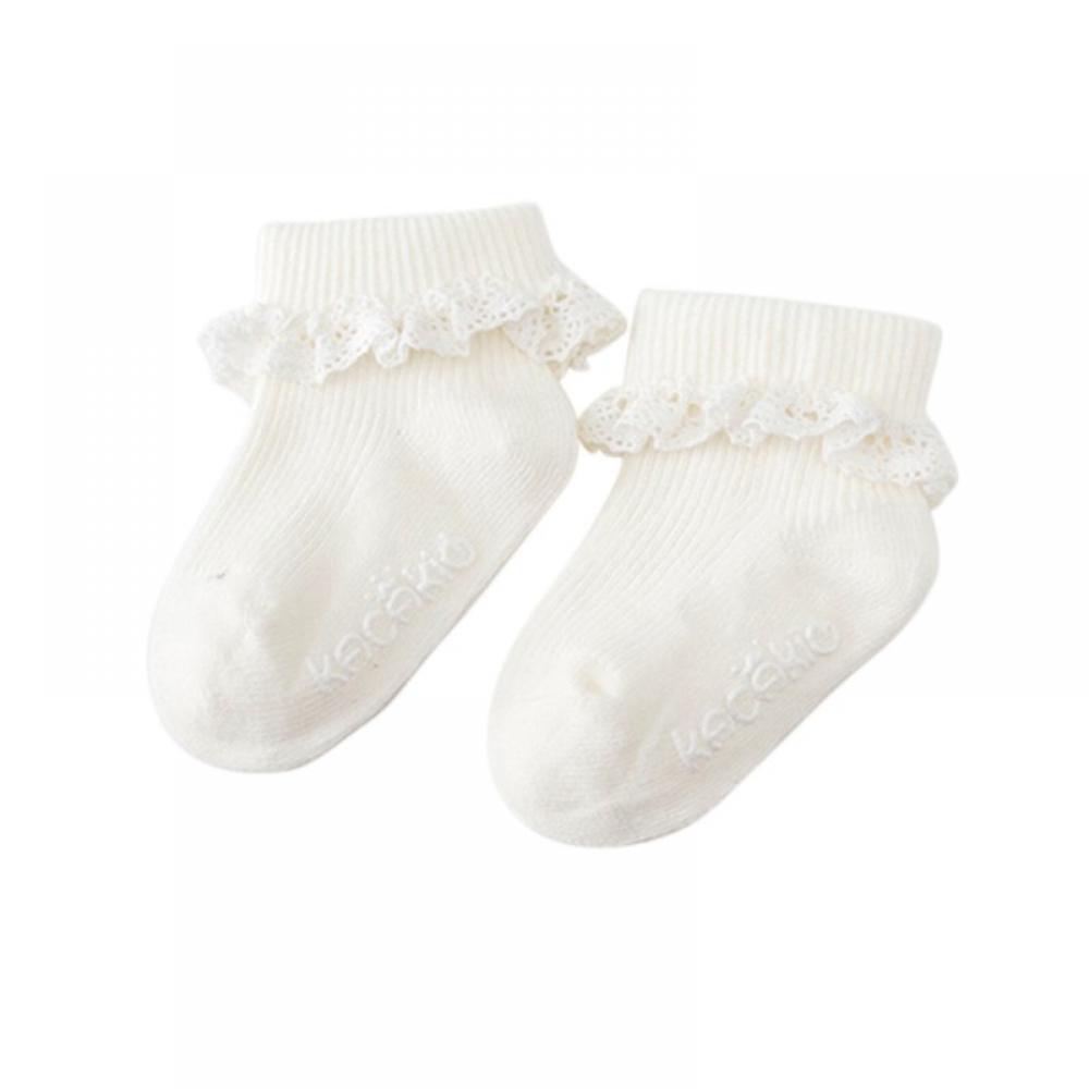 Toddler Newborn Baby Girl Socks Lace Ruffle Trim Antiskid Baby Socks Gifts For 0-2 Years Little Baby Girl Princess Lace Ruffles Socks Set one pair - image 1 of 3
