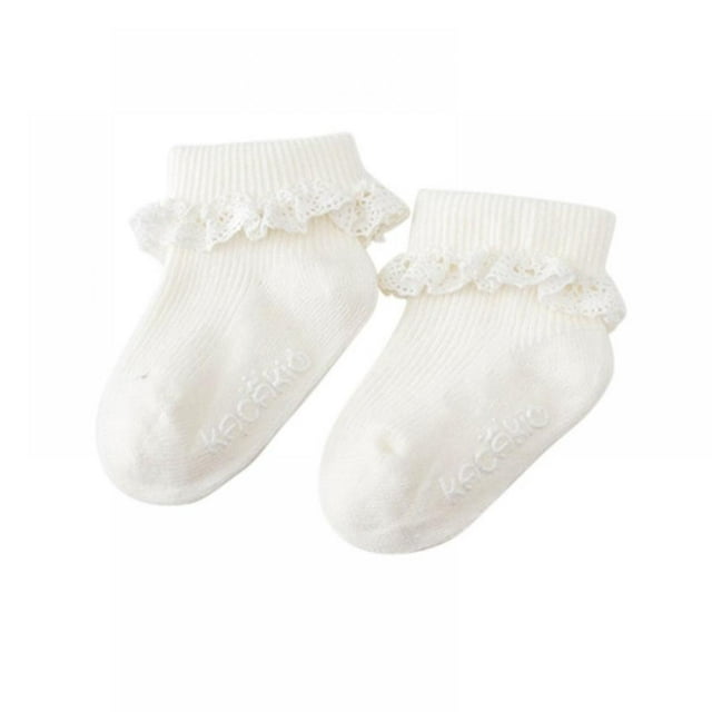 Toddler Newborn Baby Girl Socks Lace Ruffle Trim Antiskid Baby Socks Gifts For 0-2 Years Little Baby Girl Princess Lace Ruffles Socks Set one pair
