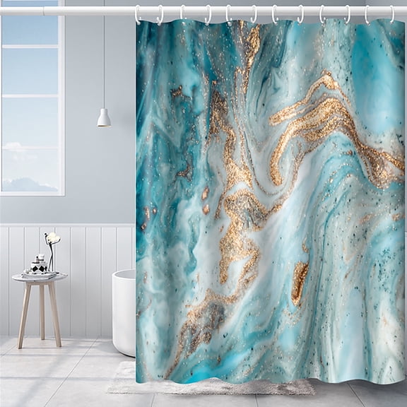 Wowhub Marble Shower Curtain Set Green Fabric Shower Curtain For Bathroom