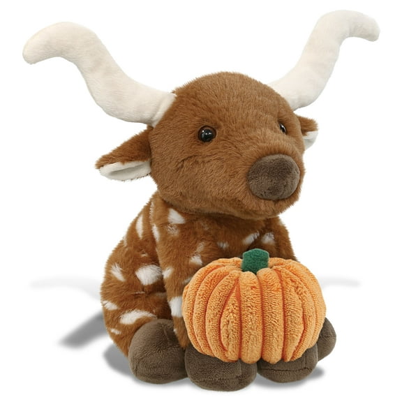 DolliBu Super Soft Plush Floppy Longhorn Stuffed Animal with Pumpkin Decor - Pumpkin Plush Animal for Fall, Halloween and Thanksgiving, Pumpkin Toy for Baby, Kids, Adults - 10 Inches