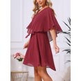 thumbnail image 3 of DARING DIVA Women's Chiffon Half Sleeve V Neck Wedding Guest Dress S Wine Red, 3 of 7