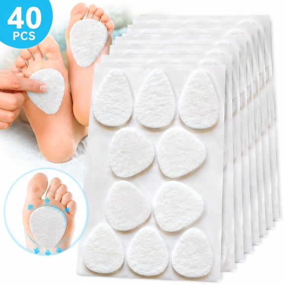 moopom Metatarsal Pads for Women and Men 40 Pieces, Felt Ball of Foot Cushion, Adhesive Forefoot Pads Forefoot Cushion Pads, Foot Pads for Forefoot and Sole Support, Metatarsalgia Mortons Neuroma