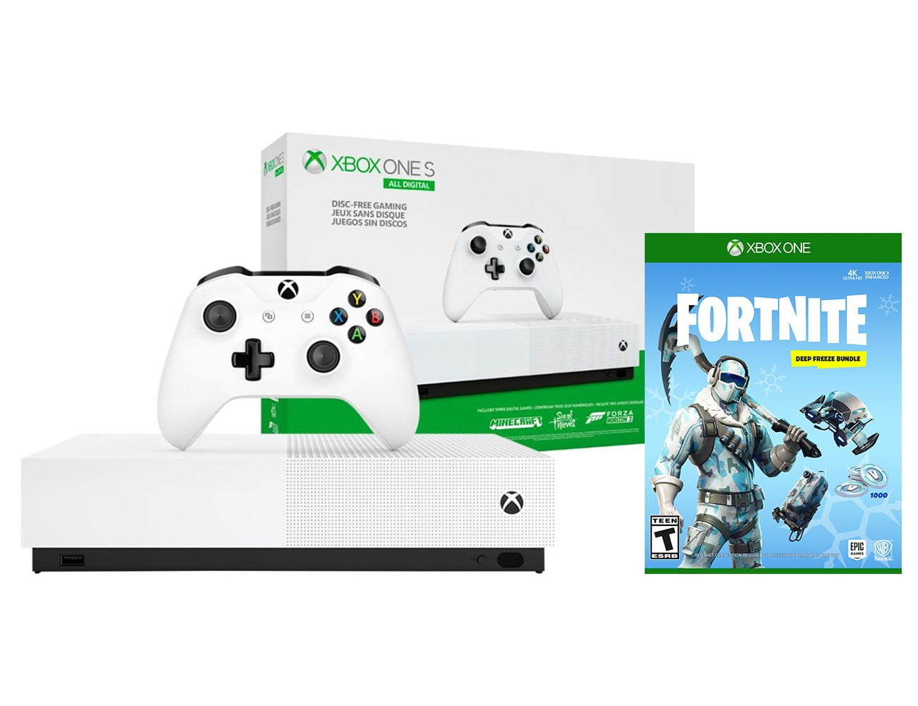 Microsoft Xbox One S All Digital Edition Fortnite Deep Freeze Bundle Plus Three Free Games 1tb Console Bundle Walmart Com