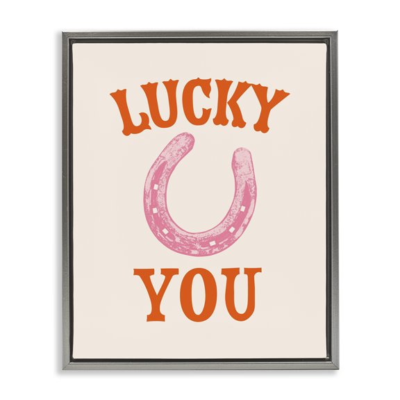 Stupell Industries Bohemian Lucky You Horseshoe Gray Floating Frame Canvas Art, 25 x 31, by Victoria Barnes