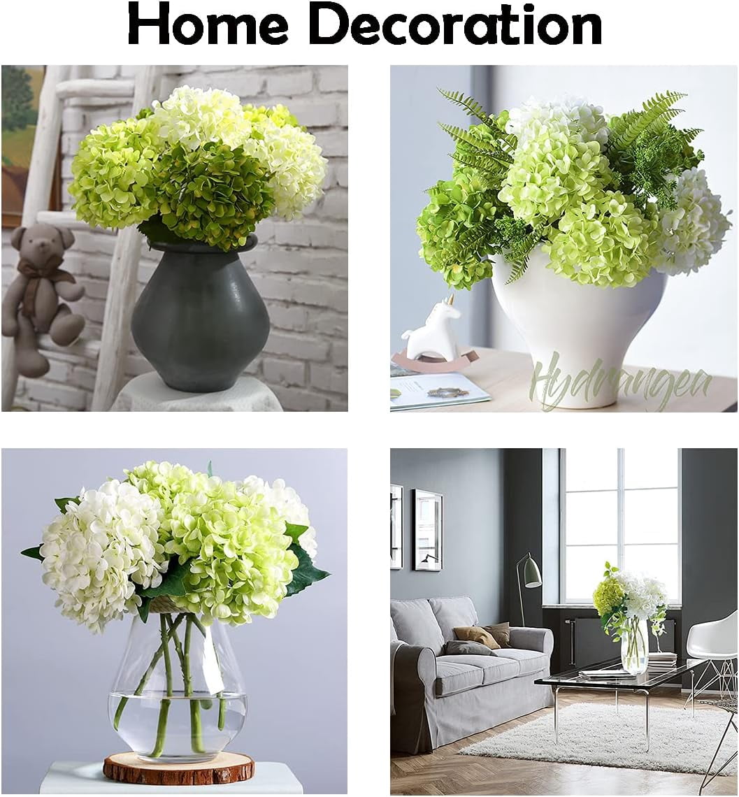 4Pcs Real Touch Hydrangea Artificial Flowers, Fake Hydrangea Flowers, 17" Lifelike Faux Hydrangea Flowers for Wedding Bouquet Home Decor Centerpieces dark green