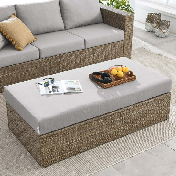 Modway Convene Outdoor Patio Rectangle Ottoman in Cappuccino Gray