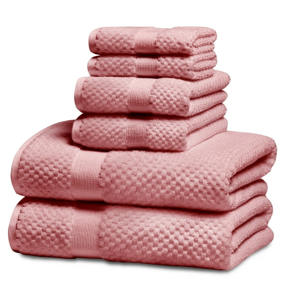Kingrest Ensemble de Serviettes de Bain 6 Pcs (2 Serviettes de Bain, 2 Serviettes de Toilette, 2 Débarbouillettes), 100 % Coton, Ultra-Absorbantes, pour Salle de Bain, Salle de Sport, Hôtel - Rose Corail