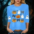thumbnail image 5 of YDFCWXW Halloween Shirts for Women 3/4 Sleeve Crew Neck Tops Pumpkin/Ghost Prints Loose Fit Casual T-Shirts Blouses (Blue, S), 5 of 6