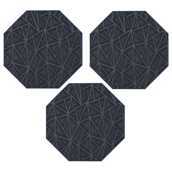Furnish My Place Geometrical Pattern Indoor/Outdoor Refine Navy Rug, Abstract Area Rug, Doorway Mat, Contemporary Rug for Living Room, Entryway, Made in USA, 3' Octagon - Set of 3