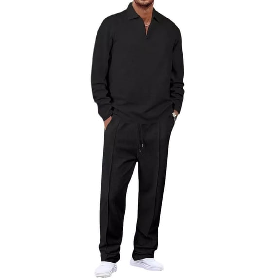Men’s Long Sleeve Zip Collar Pullover Top and Drawstring Waist Pants Two Piece Set Casual Relaxed Fit Tracksuit Outfit