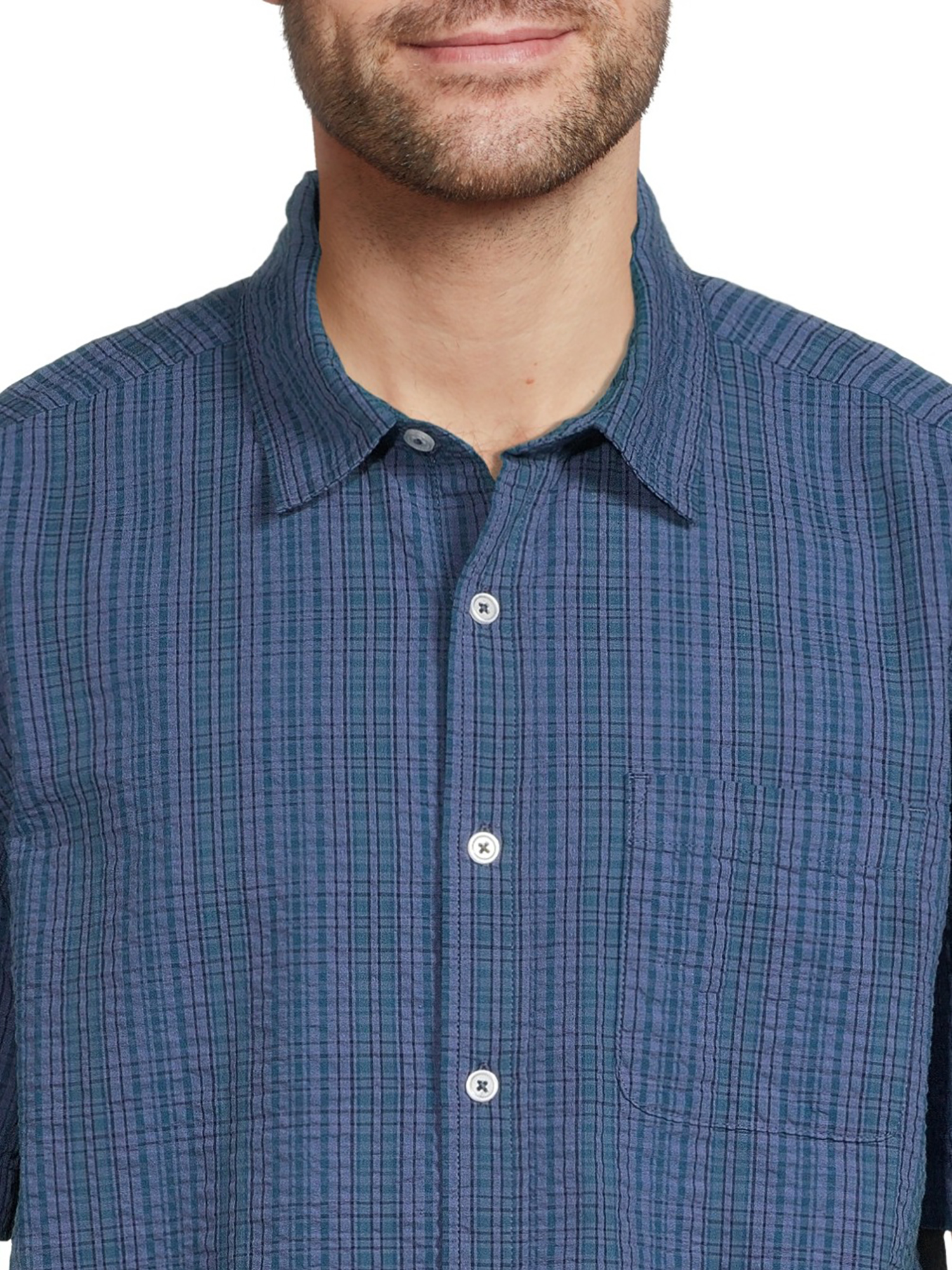 George Men's Seersucker Button Up Shirt with Short Sleeves