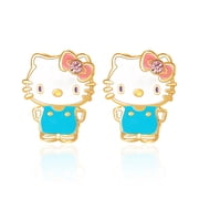 Sanrio Hello Kitty Brass Flash Plated Enamel and Pink Cyrstal Stud Earrings