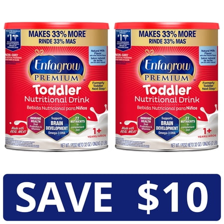 SAVE $10 on Enfagrow Premium Toddler Nutritional Drink Powder when Purchasing Two 32 oz Cans
