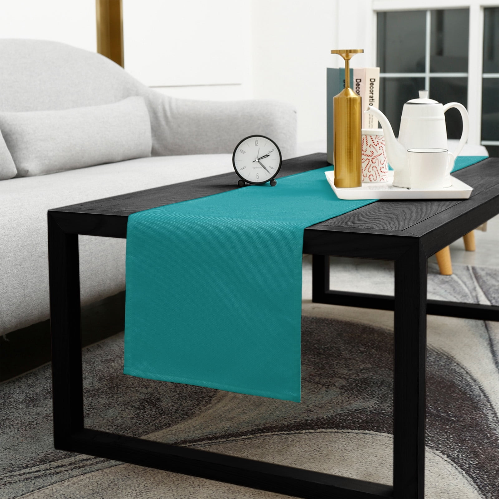 Teal Cotton Linen Table Runner 13 x 90 inch Turquoise Pure Teal Non-slip Rectangular Dining Table Decor for Wedding Party Holiday Dinner