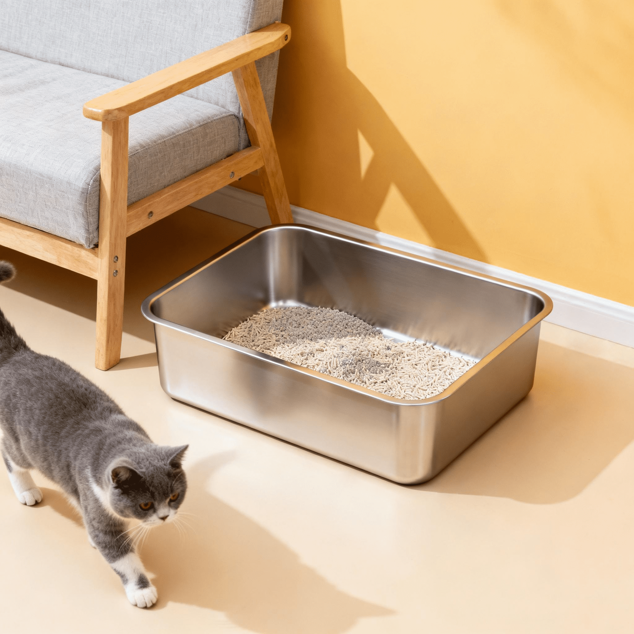 Stainless Steel Litter Box -Metal Cat Litter Box,6" High Sided Odor-Proof Non-Stick Easy Clean Cat Litterbox (2 Pack)