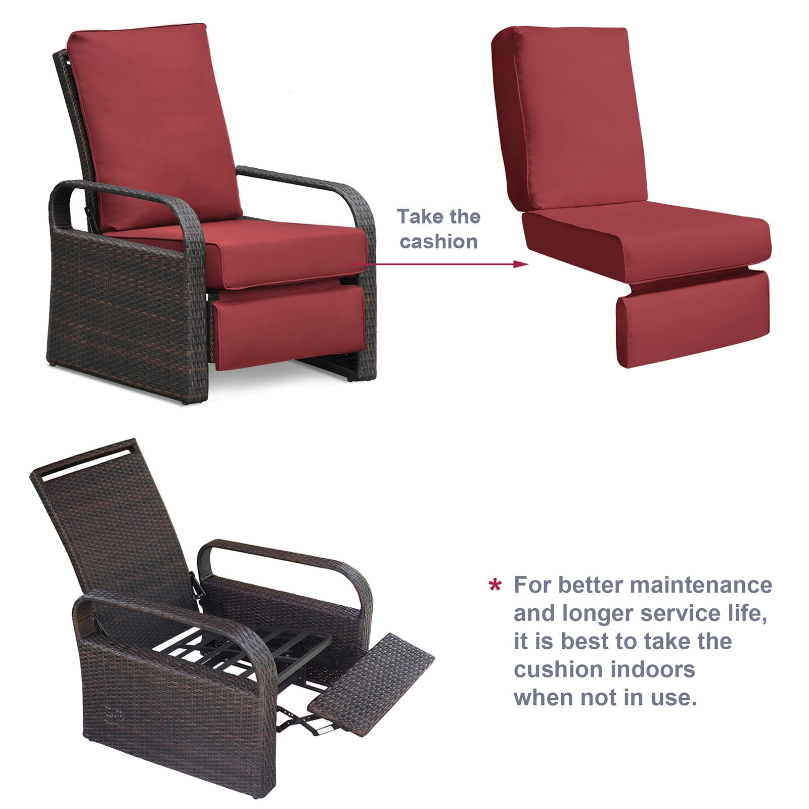 ATR ART to REAL Outdoor Replacement Cushion for Recliner, 5.5”Thick, Removable Washable Cover, Water Resistant, Red