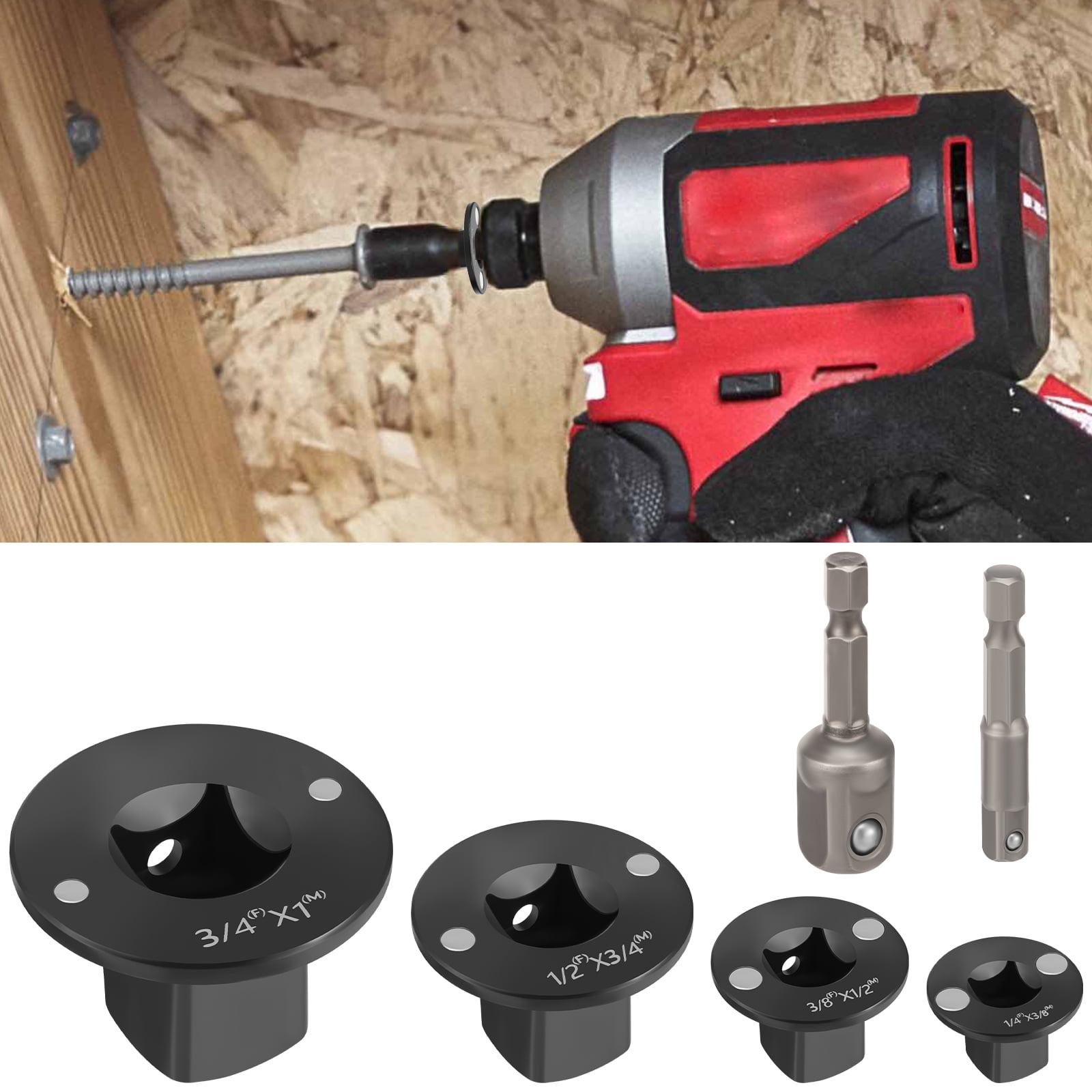 TMWEFUSC 4PCS Low Profile Impact Socket Adapter Set Magnetic Carbon Steel Drive Ratchet Adapter for Tight Spaces, 3/4" to 1", 1/2" to 3/4", 3/8" to 1/2", 1/4" to 3/8"