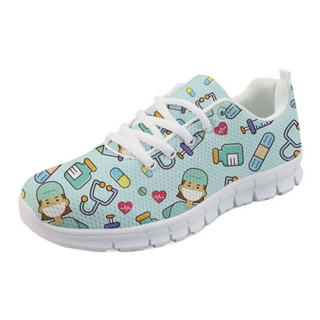 

Cartoon Nurse Printed Flat Shoes Women Fashion Mesh Sneakers For Teen Girls Casual Breathable Sneaker Ladies Jogging Shoes 2023