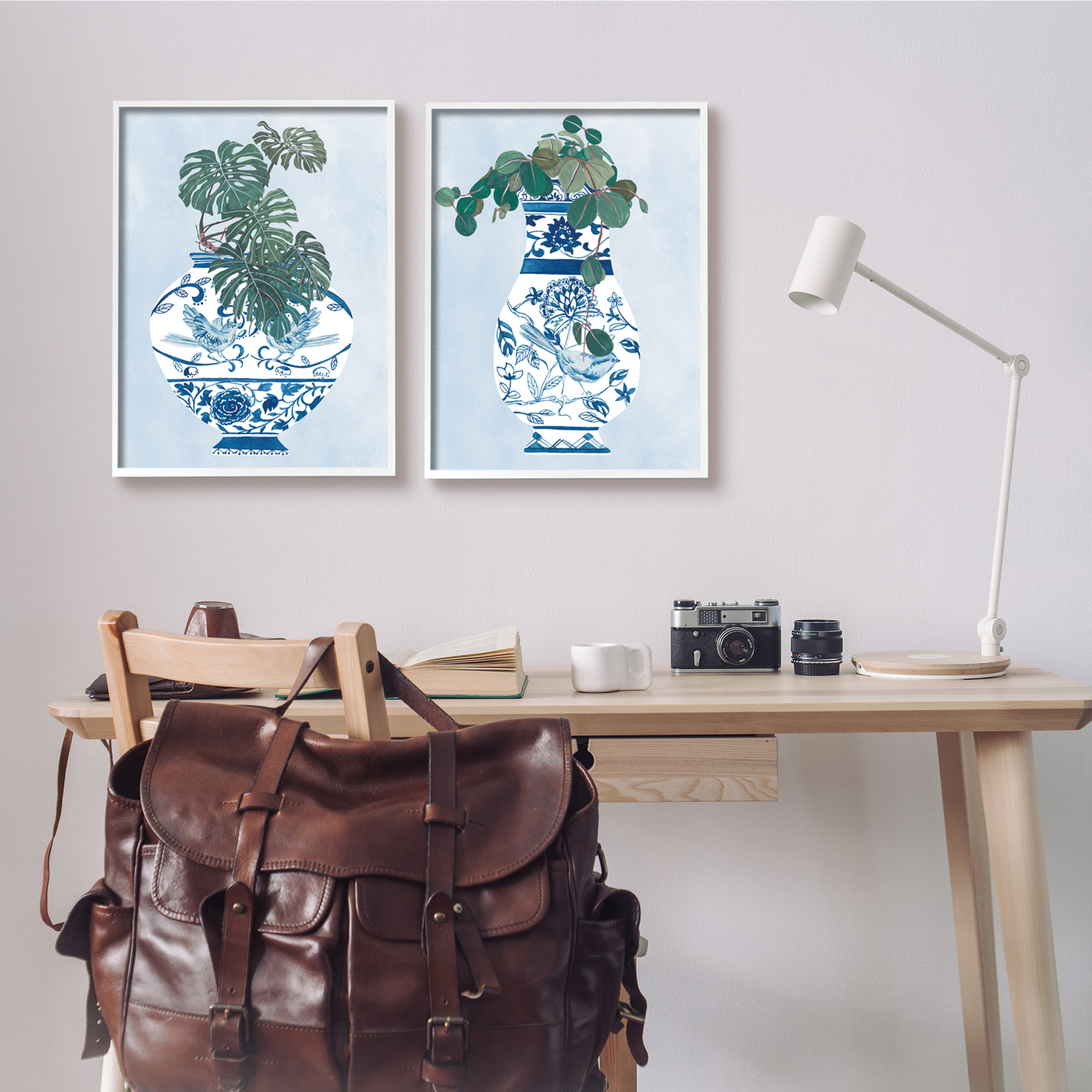 Stupell Indtries Elegant Indoor Plant Still Life Ornate Blue Vases,16 x 20,Design by Melissa Wang&nbsp;