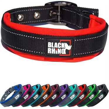 Black Rhino - The Comfort Collar Ultra Soft Neoprene Padded Dog Collar for All Breeds - Heavy Duty Adjustable Reflective Weatherproof (Large, Red/Black)