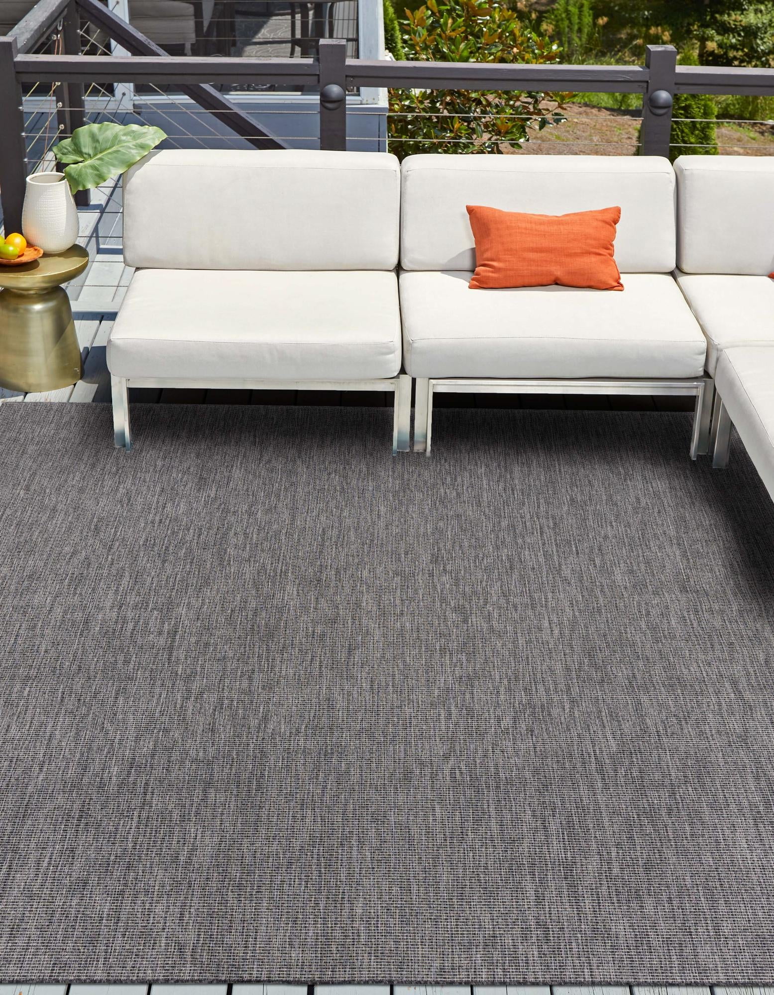 Rugs.com Outdoor Solid Collection Rug – 13 Ft Square Black Flatweave ...