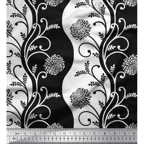 Soimoi Cotton Duck Fabric Leaves & Dahlia Floral Printed Craft Fabric by the Yard 42 Inch Wide