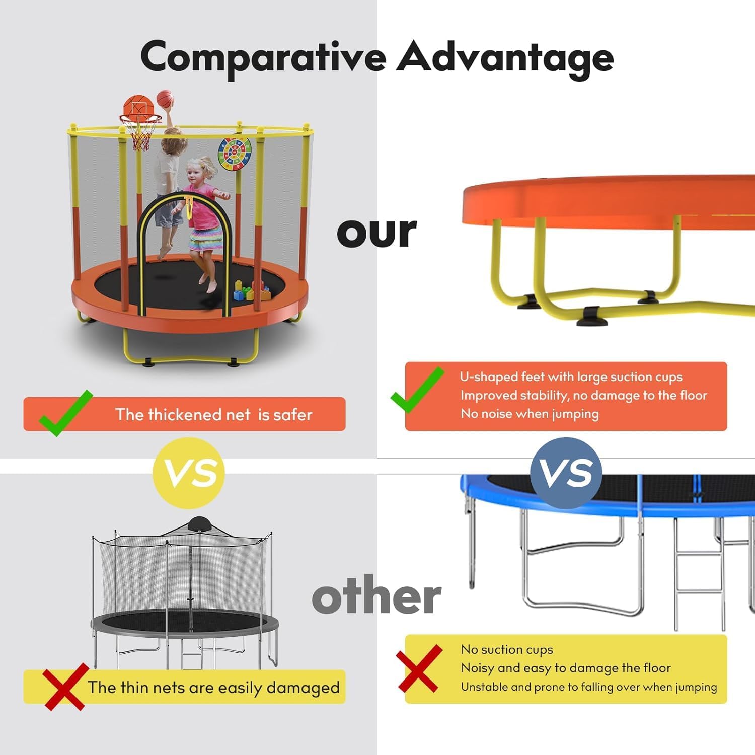 Sedeke 72" Trampoline for Kids with Net,6 FT Indoor & Outdoor Small Toddler Trampoline with Basketball Hoop & Dart Board for Ages 1-8, Gifts for Boys & Girls, Baby Toddler Christmas Toys