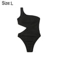 thumbnail image 2 of Traje de baño de una pieza con recorte negro para mujer Traje de baño de un hombro Trajes de baño Monokini acanalados, 2 of 7